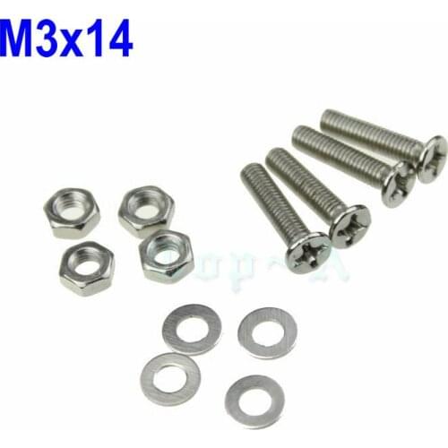 Gdstime 500 Set PC Case Cooling Fan Screw M3x14 mm Silver Metal Flat Head Phillips 14mm Screw