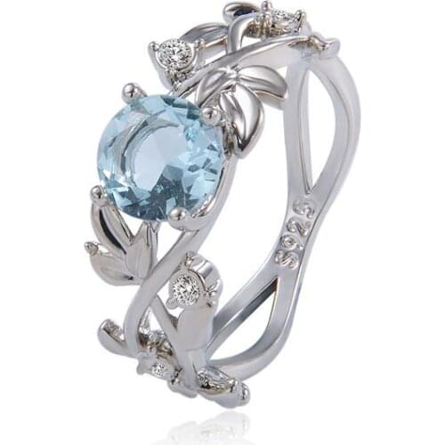 Luxury Water Blue Zircon Stone Ring Hollow Flower Zircon Ring Bridal Engagement Band for Women Romantic Anniversary Gift