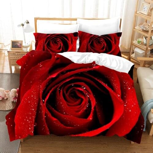 Red Roses Bedding Set One Flower Close-Up Shot Duvet Cover Sets Comforter Bed Linen Twin Queen King Single Size Dropshipping