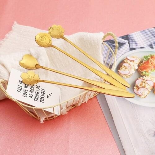 MICCK Creative Stainless Steel Coffee Spoon 3D Flowers Barista Tools Coffee Stirring Scoop For Kitchen Decoration Milk Teaspoon