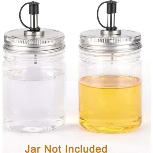 6PCS Stainless Steel Regular Mouth Mason Jar Pour Spout Lids with Plastic Caps for Olive Oil Cocktail Dispenser 70mm