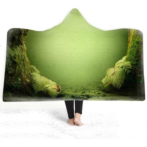 Summer Beach Landscape Hooded Throw Blanket Tropical Ocean Print Sherpa Fleece Blanket Sofa Bed Cover for Teens Boys