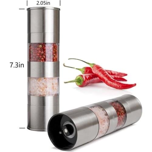 Stainless Steel Pepper Mill Manual Double Layer Grinder Fast Grinding Powder Bottle Dual-use Seasoning Grinder Kitchen Supplies