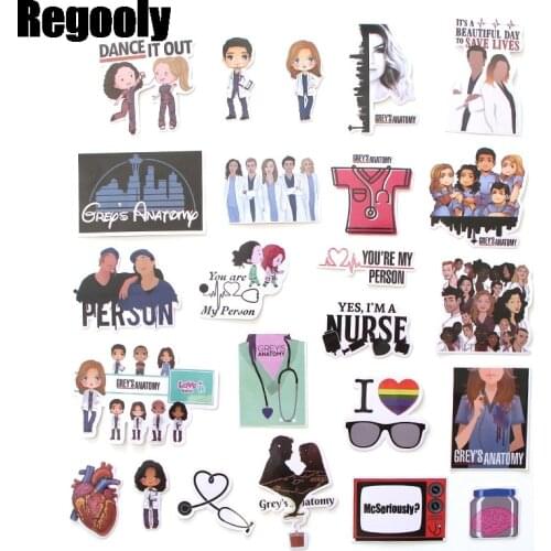 24pcs Greys Anatomy Cartoon Children Stickers Skateboard Guitar Suitcase Girls Waterproof scrapbooking Sticker Kid Graffiti Toy