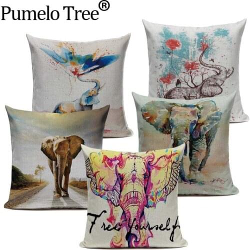 Fashion Colorful Elephant Cushion Cover High Quality Printed Linen Cotton Throw Pillow Car Sofa Home Decorative Pillow Case