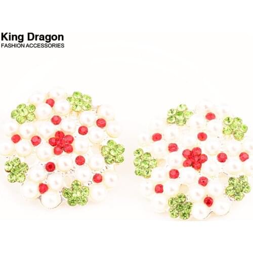 Christmas Decoration Rhinestone Pearl Buttons Used On Tree Decoration 24MM 5PCS/Lot Silver Color Shank Back KD399