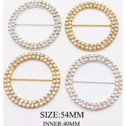 New Size 5Pcs/lot 4cm Double row AB Rhinestone Buckles Silver Metal Chair Sash Ribbon Slider Buckle DIY Intimate Accessories