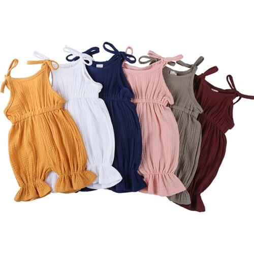 Baby Clothes Vintage Solid Romper For Girls Newborn Toddler Baby Summer Strap Romper Sleeveless Jumpsuit Overalls