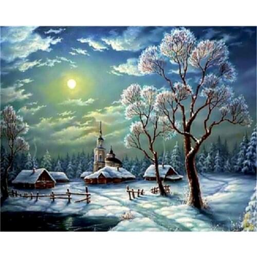 Landscape Winter DIY Cross Stitch Embroidery 11CT Kits Craft Needlework Set Cotton Thread Printed Canvas Home Dropshipping