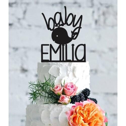 Baby Name Topper with Whale, Custom Baby Name Topper, Baby Whale Cake Topper