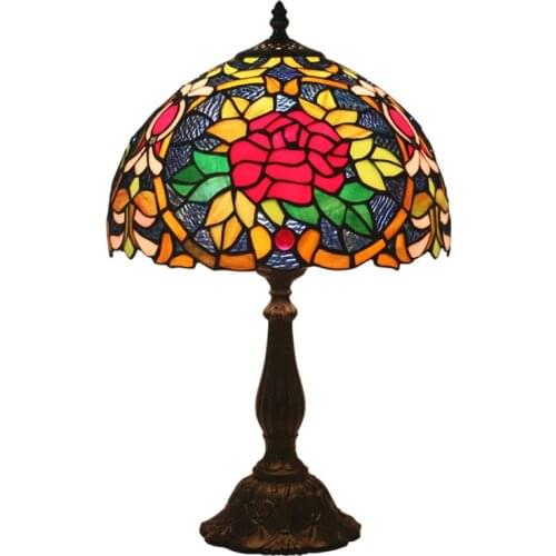 Tiffany Retro Living Room Dining Room Bar Counter Bedroom Bedside Bar Cafe Rose Glass Table Lamp E27