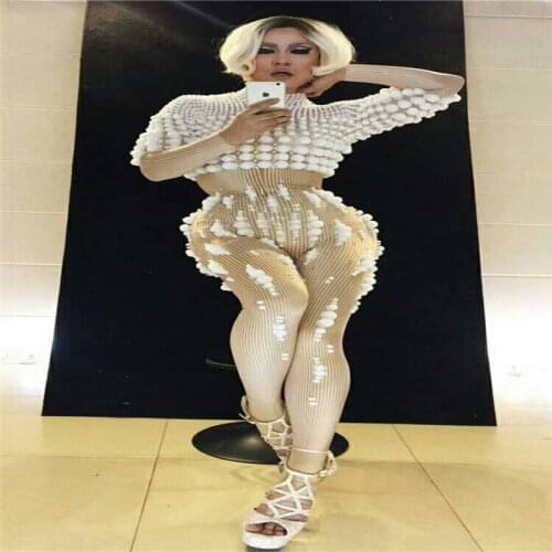 S17 Ballroom dance sexy Jumpsuit white ball outfit singer stage show dresses bar outfit Party performance clothing disco dj pro