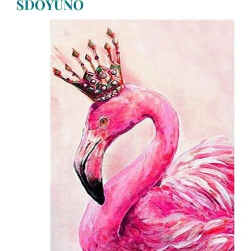 SDOYUNO 60x75cm Oil Painting By Numbers Crown Flamingo DIY Paint By Numbers On Canvas Handpaint Frameless Digital Painting