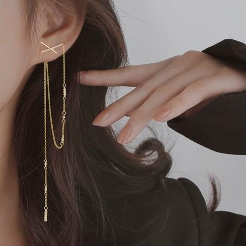 925 Sterling Silver Cross Tassel Drop Earrings for Women Pave CZ Long Chain Earrings Jewelry 2021