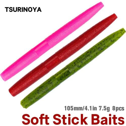 TSURINOYA 8pcs/lot Soft Bait Worm Fishing Lures 10.5cm 7.5g Artificial Bait Simulation Bass Pike Lures Soft Worm Texas Rig