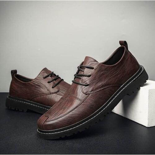 High Quality Mens Leather Dress Shoes Male Classic Round Toe Lace Up Mens Formal Shoe Fashion Casual Shoes Men Black Brown Grey