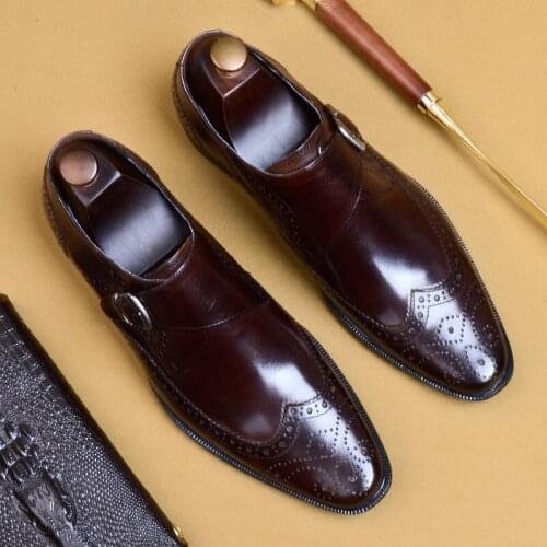 Handmade Office Business Wedding Suit Dress Shoes Luxury Slip On Buckle Formal Shoes Genuine OXfords Leather Shoes Men