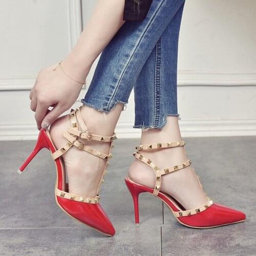 Tghdof Womens Shoes Rivet Sandals Women Summer Stiletto High-heeled Pointed Toe Girl Fashion Shoes Sexy Nightclub Shoes