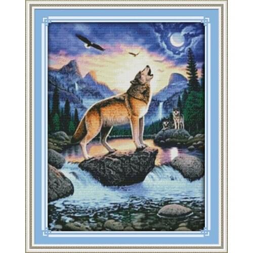 Everlasting Love Howling Wolf Chinese Cross Stitch Kits Ecological Cotton Stamped 14 11CT DIY Gift New Year Decorations For Home