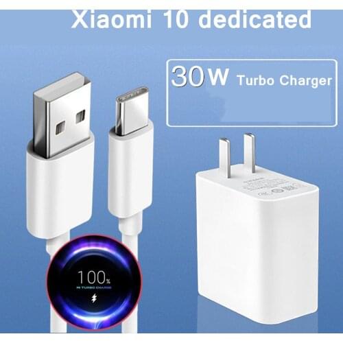 Xiaomi 30W Turbo Charger QC 3.0 MDY-11-EF Fast Charging Adapter USB Type C Cable For Mi 10 10T 9 9se 8 10t pro POCO M3 F3 F2 pro