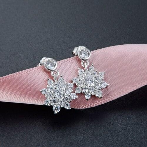 S925 Sterling Silver Earrings for Women Snowflake Zircon Earring S925 Silver Diamond Flowers Earrings Fine Jewelry Gifts
