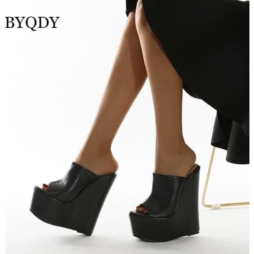BYQDY Slip On Wedges Heel Woman Pumps Platform High Heels Fashion Open Toe Ladies Dress Shoes For Mom Summer Shoes Large 41-42