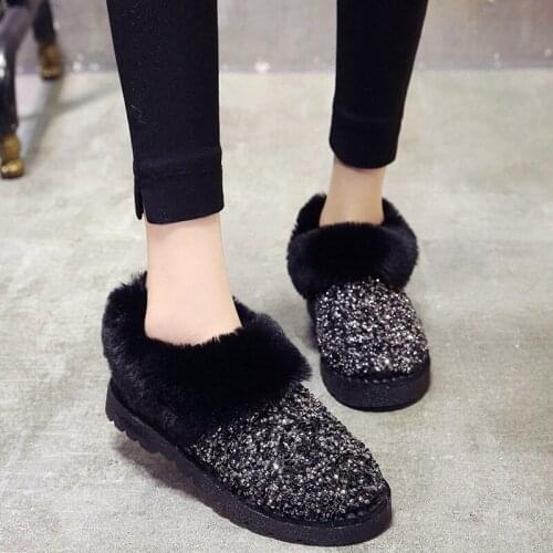New Winter Women Sequins Snow Boots Fashion Thicken Plush Shiny Cotton Shoes Student Thick Bottom Non-slip Warm Ankle Boots