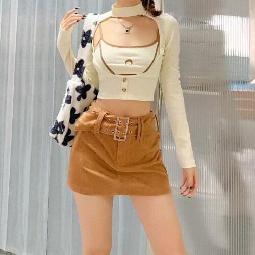 Women Beige Embroidery Suspender Tops + Long Sleeve Pullover Casual Two-Piece Clothes Set Casual/ Fashionable/ Sexy