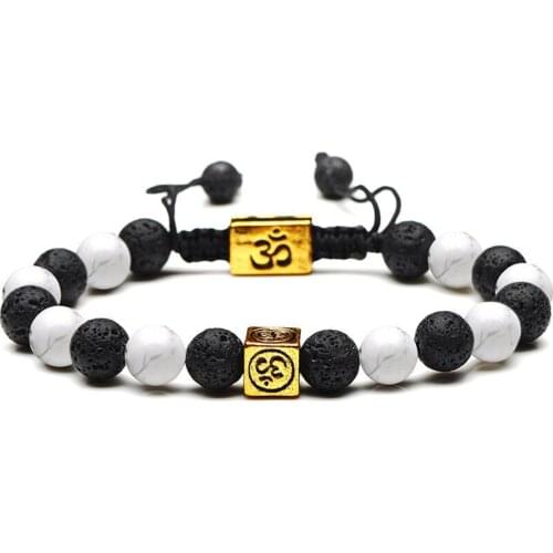 DIEZI Vintage Gift Double Yoga Reiki Prayer Charm Bracelets Black Lava Beads Stones Weave Bracelet Women Men White Bracelets