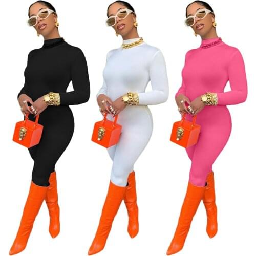 2021 Spring Women Jumpsuit Zipper Skinny Bodycon Long Sleeve Rompers Womens Jumpsuit Outfit Overalls For Women