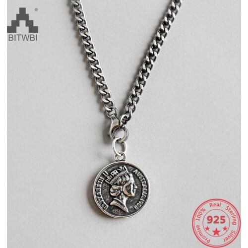 Europe Style 925 sterling silver Necklace personality retro Vintage Elizabeth coin female necklace