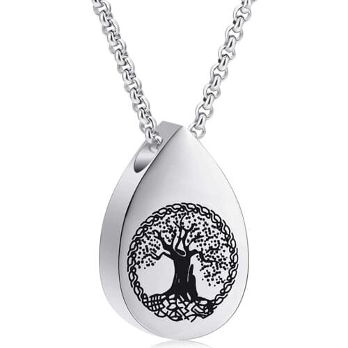 Life Of Tree Teardrop Stainless Steel Keepsake Ashes Necklace Urn Pendant Cremation Memorial Locket Jewelry