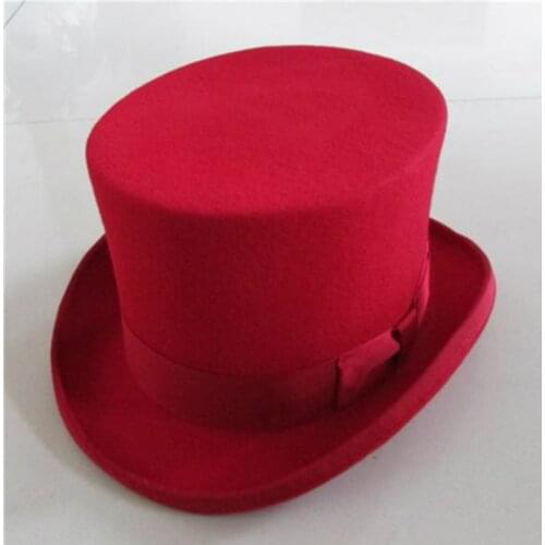 100%Wool Felt Top Hat 13.5cm For Men Fedoras Women Mad Hatter Costume Cylinder Hat Gentleman Derby Magician Cap Bowler Hoeden