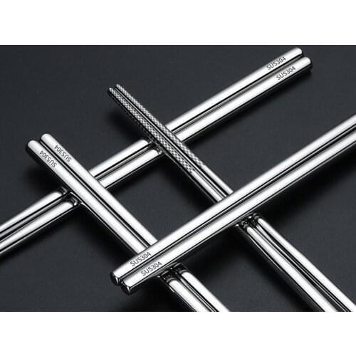 300pair/lot food grade top 304 stainless steel tableware chopsticks household metal alloy square chopsticks Custom logo SN2702