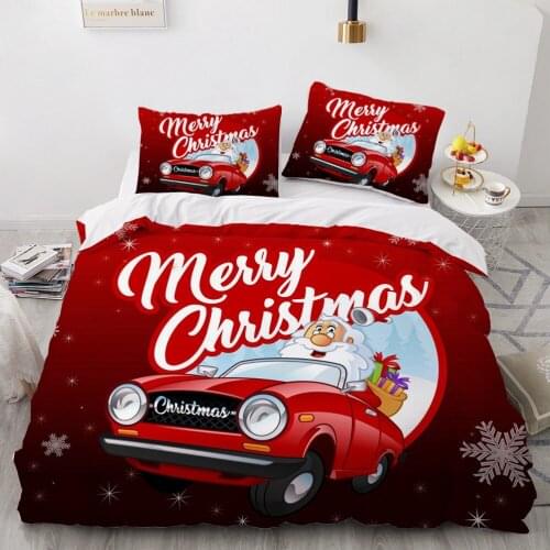 3D Red Duvet Cover Sets Bedding Set Bed Linen Xmas Comforter Case Pillwocase Queen Full Twin Size Father Christmas Car Design