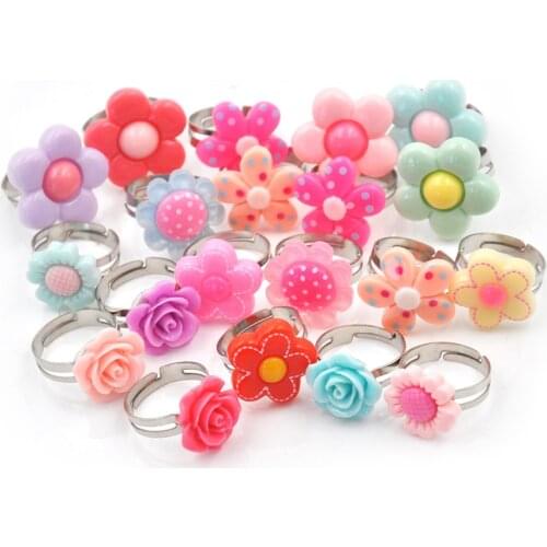5Pcs Colorful Rose Flower Polymer Clay Children Rings Adjustable Size Kids Gift DIY Craft Toys