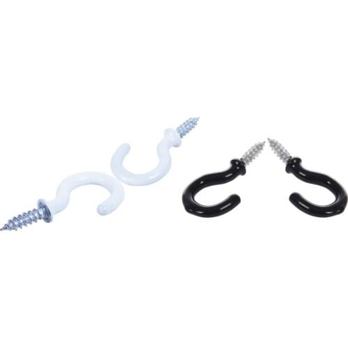 50Pcs 1.1 Inch Cup Mug Hooks Shouldered Metal Screw-In Plastic Coated Hanging, 25Pcs White & 25Pcs Black