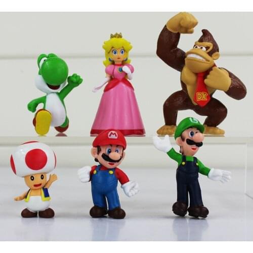 6Pcs/Lot Anime Super Mario Cartoon Action Figures Keychains New in Opp Bag