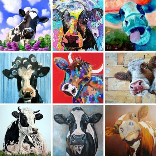 HUACAN 5D DIY Diamond Painting Cow Full Square/Round Diamond Embroidery Animal Mosaic Cattle Home Decor Needlework
