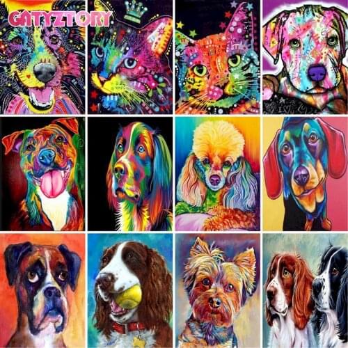 GATYZTORY Pattern Color Animal 5D Diy Diamond Painting Dog Cat Cross Ctitch Kits Wall Sticker Diamond art Mosaic Embroidery Pain