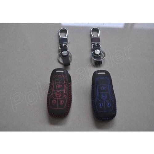 Car key Case Only Red fit for FORD LINCOLN MKZ MKC MKS Hand sewing car key cover DIY car styling Genuine quality leather