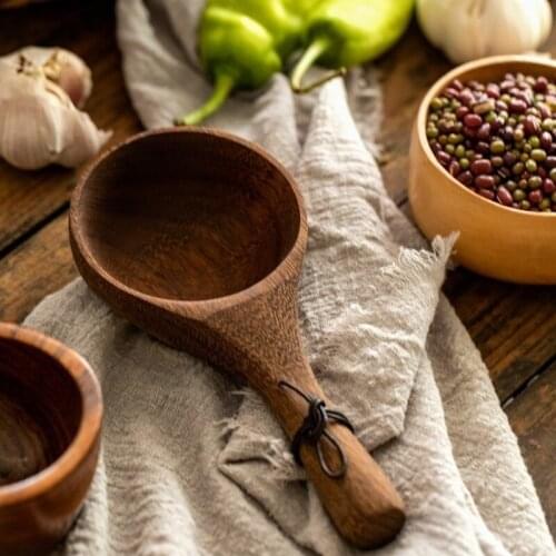 Chicken Wing Wooden Hand Spoon Wooden Bowl with Handle Sauce Bowl Handle Bowl Grain Spoon Rice Spoon Sauna Water Spoon Cutlery