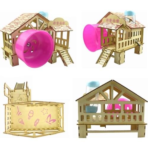 Wooden Hamster Hideout Creative Funny Luxury Villa Small Pet Hideout Hamster Living House Hamster Nest Toy Supplies