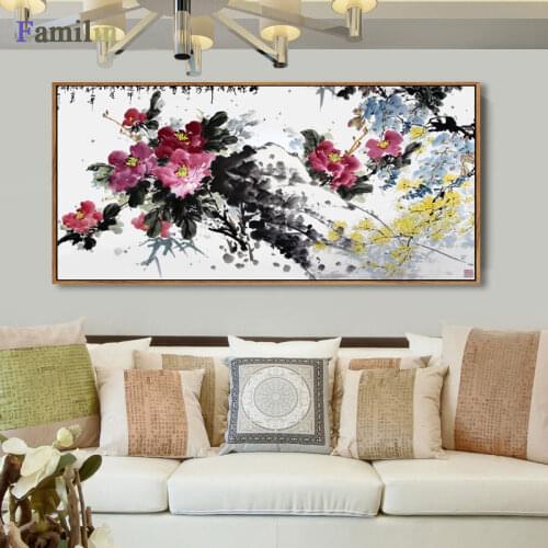 Chinese Landscape canvas paintings Red maple and boat canvas pictures vintage home decorative on the wall art for living room-2