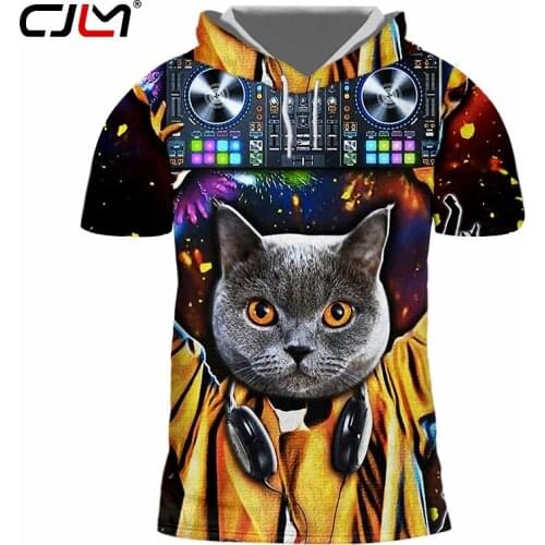 CJLM Summer Harajuku T-shirt 3D Printed Music Cat Hooded T-shirt Women/men Casual Loose Oversized T-shirt Pattern Custom