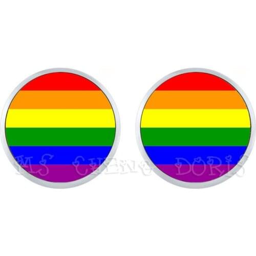 Bi Pride Stud Earrings LGBT Earrings Hypoallergenic Ear Nail Gay Pride Jewelry Glass Cabochon Earrings For Women Men
