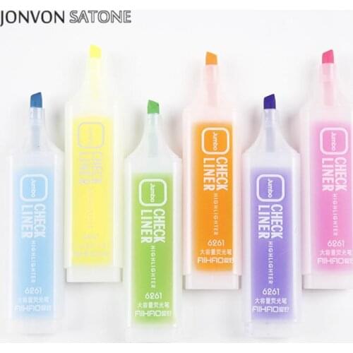 Jonvon Satone 18 Pcs Wholesale Creative Candy 6 Color Pen Graffiti Thick Head Highlighter Key Marker Pen Marker Stationery Shool