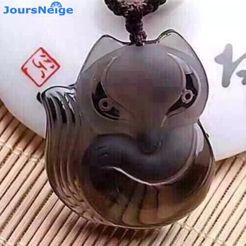 JoursNeige Ice Hair Wire Natural Obsidian Stone Pendant Fox Pendant Necklace Wish Marriage for Women Men Couple Fashion Jewelry