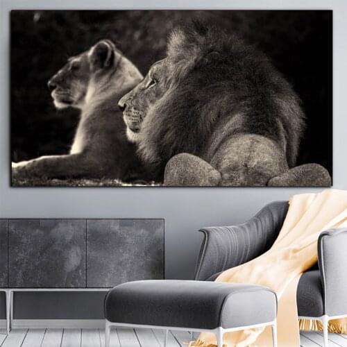 Two Black Lion Wild Animals Canvas Painting Posters and Prints Quadro Wall Art Picture for Living Room Cuadros Home Decoration