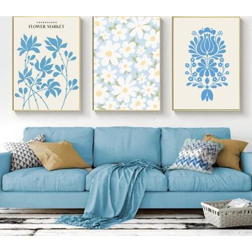 Blue Flower Market Minimalism Modern Canvas Painting Poster Prints Wall Art Pictures for Living Room Bedroom Home Decor Cuadros